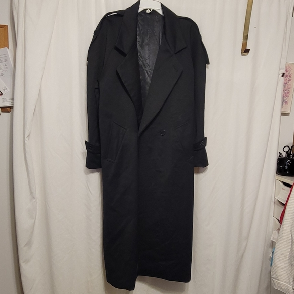 Successo Uomo Phita Coat Sz 42 Men's Black Wool Trench Lined overcoat Vtg Retro